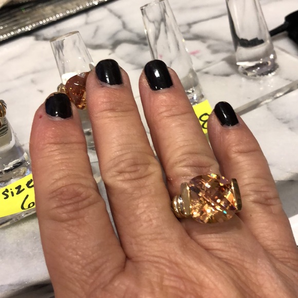 Amazing Larger Topaz Crystal/Rhodium Two Tone Ring-boutique- 6, 7 or 8 - Picture 5 of 8